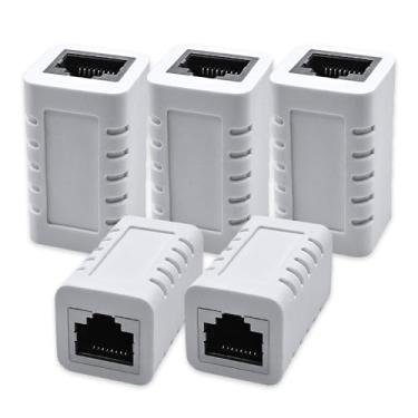 Imagem de XANHAM Extensor de cabo Ethernet de acoplador RJ45 fêmea para conector fêmea Cat7 Cat6 Cat5e Cat5 LAN em linha adaptador de extensão de cabo de remendo Newwork (branco, pacote com 5)