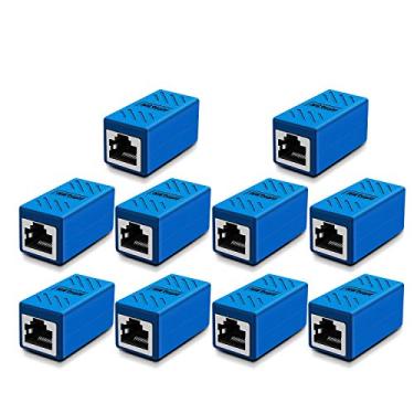 Imagem de Acoplador RJ45, acoplador de rede, conectores Ethernet, acoplador embutido para conector extensor de cabo Ethernet Cat7/Cat6/Cat5e/Cat5 - fêmea para fêmea, RJ45 Coupler blue 10 pack