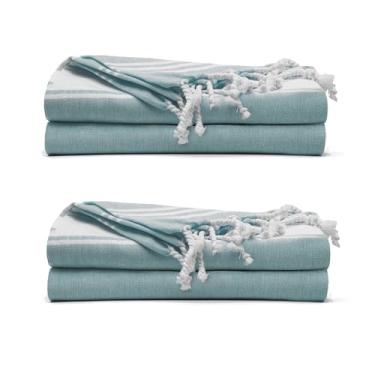 Imagem de 9Threads Toalha de praia turca de algodão com toalhas extragrande 91 cm x 182 cm absorvente de piscina extra grande secagem rápida toalha de viagem de areia (verde, pacote com 4)