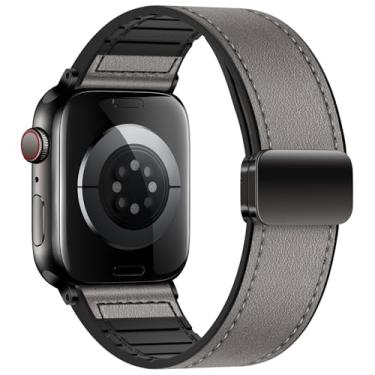 Imagem de Eweison Pulseiras de couro genuíno compatíveis com Apple Watch séries 10, 9, 8, 7, 6, 5 e 49 mm, para Apple Watch séries 10, 9, 8, 7, 6, 5, 4 e SE Ultra/Ultra 2 de 44 mm, 45 mm, 46 mm e 49 mm