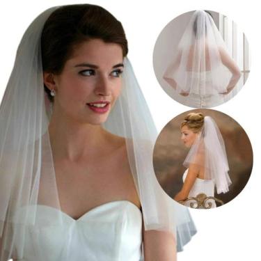 Imagem de Véu de Noiva Casamento Despedida Noivado Curto Tule Liso 75 - LM, Off,