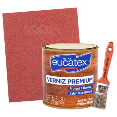 Imagem de Kit Verniz Pequeno para Madeira 225ml + Lixa + Pincel - Eucatex, Imbui