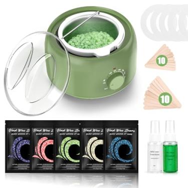 Imagem de Kit de depilação – Aquecedor de cera para depilação, grãos de cera dura para corpo inteiro, pernas, rosto, sobrancelhas, biquíni, depilação brasileira para mulheres e homens (verde)