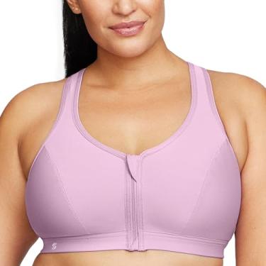 Imagem de Glamorise Sutiã esportivo feminino plus size com zíper frontal sem aro #9266, Lavanda, 44DD