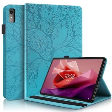 Imagem de Capa para Lenovo Tab P12 12,7 polegadas 2023, capa de couro PU leve com suporte flip com faixa elástica e suporte de cartão para Lenovo Tab P12 SM-TB370FU/TB371FC-Turquesa