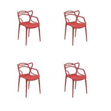 Imagem de Kit 4 Cadeiras Jantar Allegra Vermelho Polipropileno - Rivatti