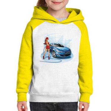 Imagem de Moletom Infantil Lava Jato Garota - Foca na Moda, Branco, Amarelo, 12