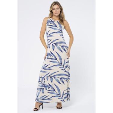 Imagem de Vestido Longo Amazonia Vital Malha Trapézio Bambu Azul
