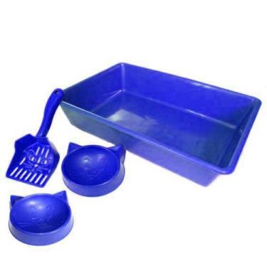 Imagem de Kit caixa de areia, pá e 2 comedouro cara de azul - PET TOYS