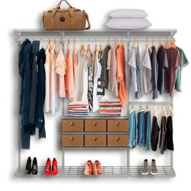 Imagem de Cabideiro Arara Closet Casal Prateleira Aço Aramado - 2,20m PT - Casa 