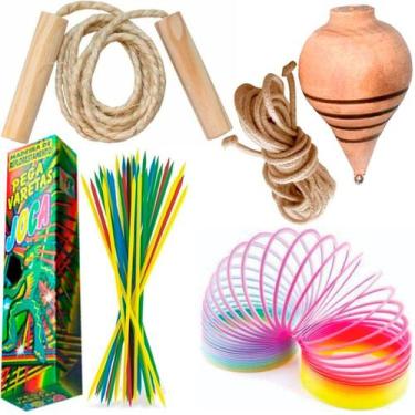 Imagem de 20 Pião Madeira 20 Pula Corda 20 Pega Vareta 20 Mola Maluca - NoBrand,