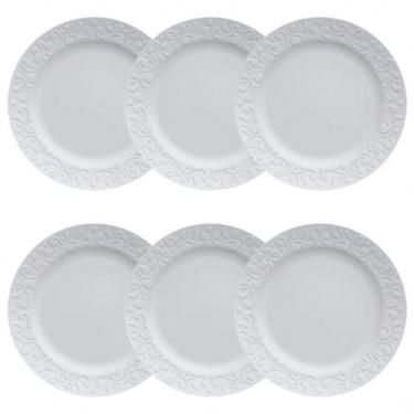 Imagem de Jogo 06 Pratos Rasos Jantar Tassel Relevo Arabesco Porcelana Germer - 