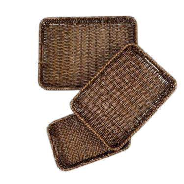 Imagem de Kit 3 Bandejas Organizadora Multiuso Retangular Cesto Para Servir Café Frios Petisco marrom