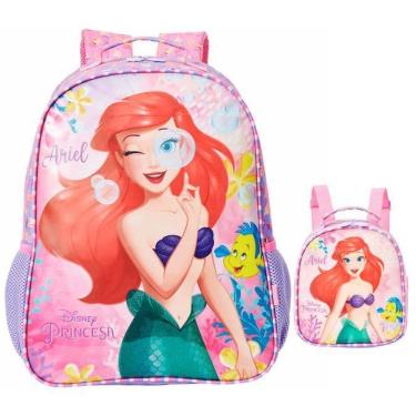 Imagem de Kit Mochila Escolar Princesa Ariel Alças Costas G Lancheira