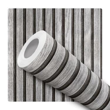 Imagem de Papel De Parede Adesivo Lavável Ripado Madeira Cinza Escura Quarto Sal