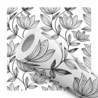 Imagem de Papel De Parede Adesivo Lavável Cozinha Floral Flores e Folhas Preto e
