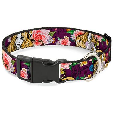 Imagem de Buckle-Down Coleira de gato Breakaway – Poses Rapunzel/desenho floral de colagem roxa – 1,27 cm de largura – serve para pescoço de 22,86 a 38,10 cm – Grande