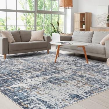 Imagem de Mcadore Tapete abstrato moderno, tapetes laváveis 22 x 30 cm para sala de estar, quarto, escritório, sala de jantar, decoração interna, tapete macio e fino para crianças (azul claro/marfim)