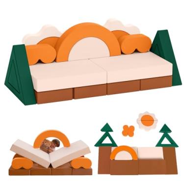 Imagem de Erament Sofá infantil modular de 18 peças - Forte de construção de sofá infantil com tema de selva, sofá conversível multifuncional para crianças, móveis de sala de jogos/quarto de bebê para brincar
