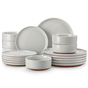 Imagem de MALACASA Conjunto de pratos e tigelas, conjunto de 18 peças de louça de cerâmica moderno para 6 conjuntos de jantar de cozinha, conjunto de louça de grés, pode ser colocado no micro-ondas e na