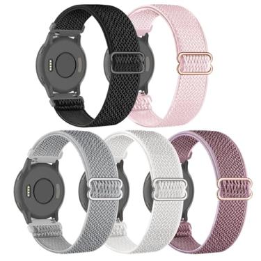 Imagem de Pacote com 5 pulseiras de relógio de nylon elástico compatíveis com Garmin Venu 3/2/4 de 45 mm/Forerunner 265/255 de 46 mm/Vivoactive de 4,22 mm, pulseira esportiva macia ajustável para Amazfit Bip 5