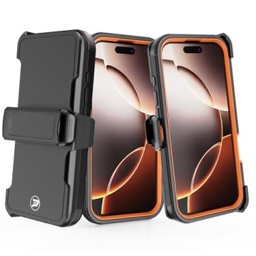 Imagem de Wireless ProTech Capa compatível com Apple iPhone 16 PRO (tamanho de tela de 6,3 polegadas), coldre com clipe de cinto resistente com camada tripla de TPU e capa lisa de policarbonato (preto/laranja)