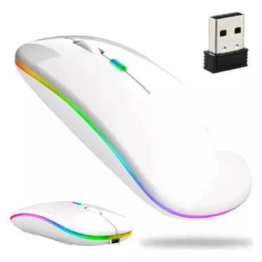 Imagem de Mouse Sem Fio Recarregável com Led, Design Ergonômico, Conexão Dual Bluetooth 5.0/USB 2.4GHz, DPI Ajustável, Silencioso (Branco)