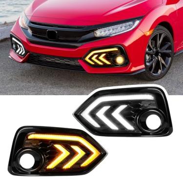 Imagem de Fancemot Luzes de neblina LED brancas de circulação diurna (DRL) luzes de seta âmbar compatíveis com Honda Civic Hatchback de 10ª geração 2017-2021