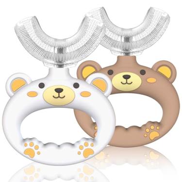 Imagem de SUPERZZKKE Escova de dentes infantil em forma de U para crianças de 1 a 2 anos, 2 a 4 anos, escova de dentes para bebês com silicone macio de grau alimentício, design de limpeza de boca inteira 360° -