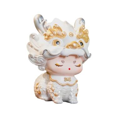 Imagem de Bothyi Decoração de dragão, cofrinho, enfeite de desenho animado para mesa, recipiente adorável para economizar dinheiro, decoração de festas, suprimentos, Branco