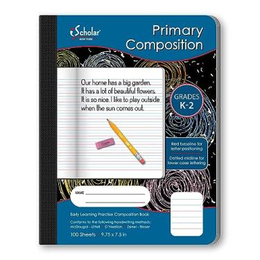 Imagem de iScholar Caderno de composição primária, pautado de 1,27 cm, 100 folhas, 24 x 19 cm, mármore preto (10118)