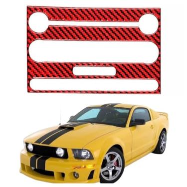 Imagem de IKUESM Compatível com Ford Mustang GT 2005-2009 S197 Acessórios Interior de fibra de carbono Console central do carro Adesivo do painel de CD Decalque da tampa da moldura(Style A(red))