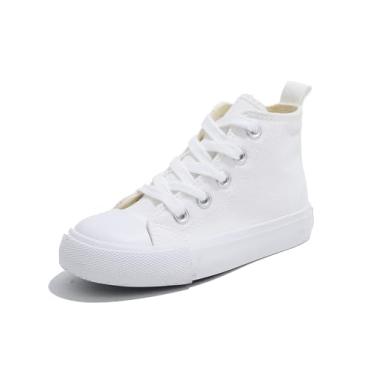 Imagem de Sapatos infantis de cano alto com cadarço Espadrcanvas de volta às aulas para meninos e meninas sapatos brancos para adolescentes clássicos infantis tênis sapatos de skate para bebês, Branco, 10