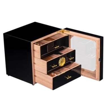 Imagem de Pequeno Caixa de charuto de madeira de cedro lacado com temperatura constante caixa de charuto hidratante caixa de charuto selada de alta capacidade alcoolizada Feito à mão