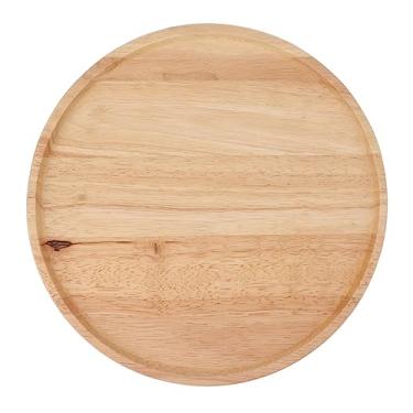 Imagem de Bandeja de madeira redonda Vomeko, bandeja de servir de madeira, bandeja de servir estável de estilo simples de 30 cm para lanches de frutas e pizza de café da manhã