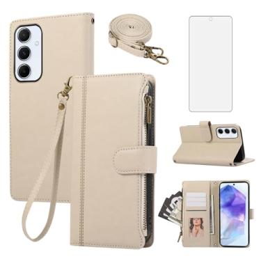 Imagem de Capa de celular para Samsung Galaxy S24 FE 5G carteira com zíper capa celular com protetor de tela alça transversal de pulso cordão flip suporte para cartão de crédito suporte de couro S 24 EF S24FE