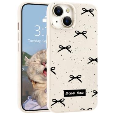Imagem de LuminousGuard Capa para iPhone 15 Pro, linda capa de telefone Kawaii, preta, laço branco, silicone líquido, capa protetora de borracha de gel macio para mulheres e meninas