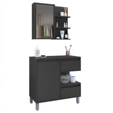 Imagem de Gabinete Suspenso 80 cm e Espelheira CJ2001 Grafite FAEM - Milani Stor