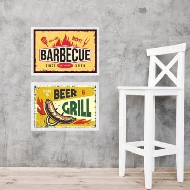 Imagem de Kit 2 Quadros Placas Vintage Churrasco e Cerveja 45x34cm - Quadros On-