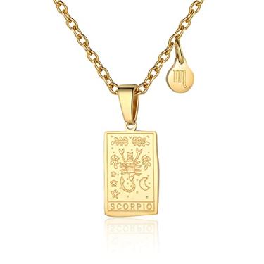 Imagem de Colar de signo do zodíaco para mulheres, pingente de cartão de tarô, dupla face, ouro, aço inoxidável, impermeável, não mancha, joia da amizade, presente para meninas, 0.74 x 0.47, Aço inoxidável, não sabe,