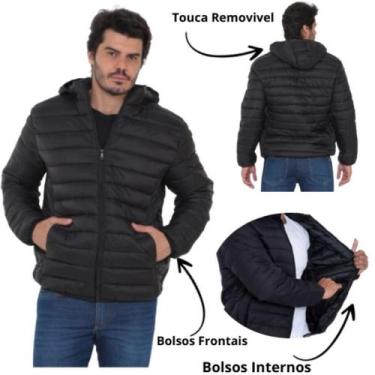 Imagem de Jaqueta Masculina Puffer Preta De Ziper com Touca Removível e Bolsos i