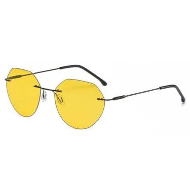 Imagem de Óculos de sol sem aro para dirigir à noite, masculino e feminino, óculos de sol da moda, óculos de sol fotocrômicos para dirigir, UV400, preto e amarelo, tamanho único