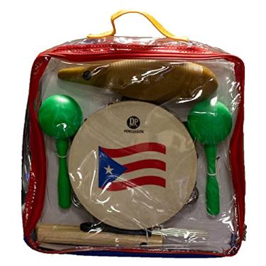 Imagem de DP Music Parranda Kit Percussão com Bolsa de Transporte - Bandeira de Porto Rico Pandeiro 8 Polegadas - Claves - Plástico Güiro & Maracas (Maracas Verde)