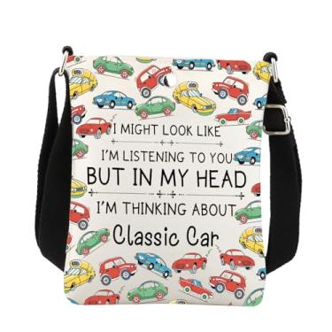 Imagem de Presentes clássicos para carros clássicos, bolsa tiracolo clássica para amantes de carros, presentes I Might Look Like Classic Car Retirement Gifts Sling Bag, Branco