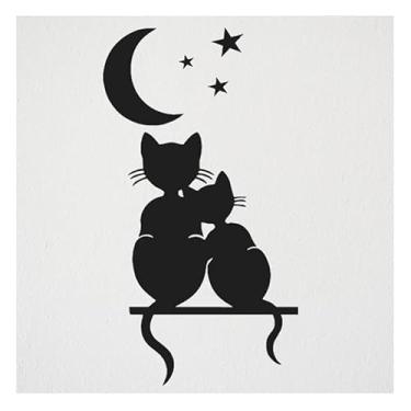 Imagem de Adesivo gato lua parede porta box geladeira decoração (Preto)