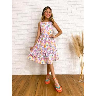 Imagem de Vestido Infantil Menina Arco Íris Babados Bonekinhas, Branco, 12
