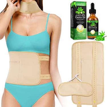 Imagem de Embalagem de óleo de rícino reutilizável para cintura e pescoço, kit de óleo de rícino para inflamação por constipação e menos estresse, tira elástica de algodão de bambu antivazamento de óleo (Cáqui)