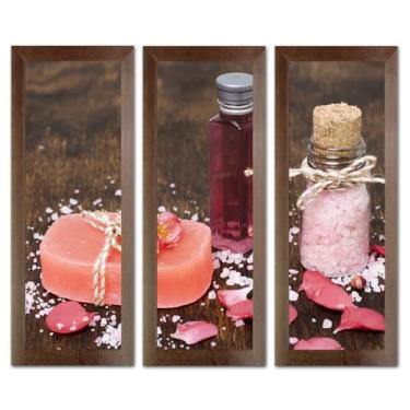 Imagem de Kit 3 Quadros Decorativos Banheiro Lavabo Flores Sabonete spa pedras velas aromáticas 60cm (Kit Lavabo 08)