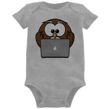 Imagem de Body Bebê Coruja Internauta - Foca na Moda, Cinza, M