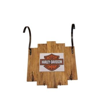 Imagem de Porta Capacete de madeira Izzy Amiel Motociclista Old School Harley, 1